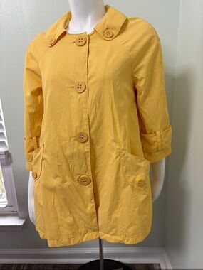 ANTHROPOLOGIE Tulle LA Sunny Yellow Swing Raincoat Jacket Mod Button Front Large